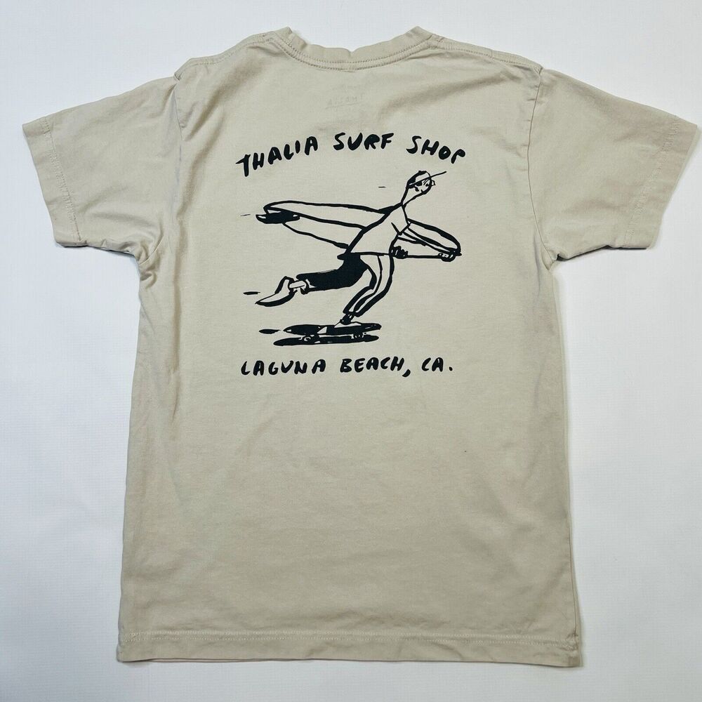 Thalia Surf Laguna Beach California Graphic Shirt Size Small Beige Surfs Up